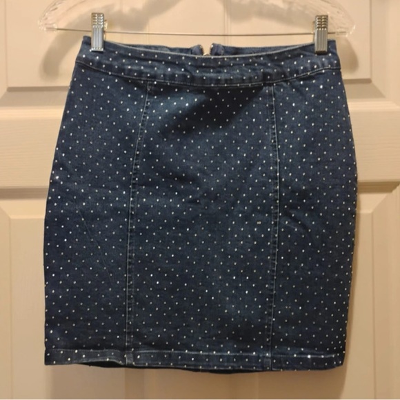 Blashe Bedazzled Dark Blue Denim Skirt Jean Crystal Decor Chic Fashion Size L - Picture 1 of 4